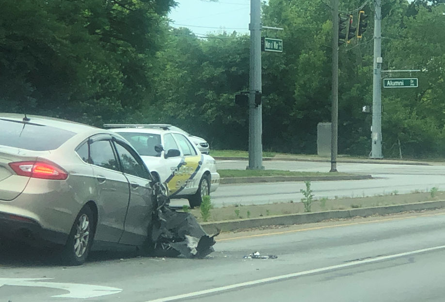 Three-vehicle chain reaction crash on Man O War near Alumni Drive during afternoon rush hour on 6-4-20
