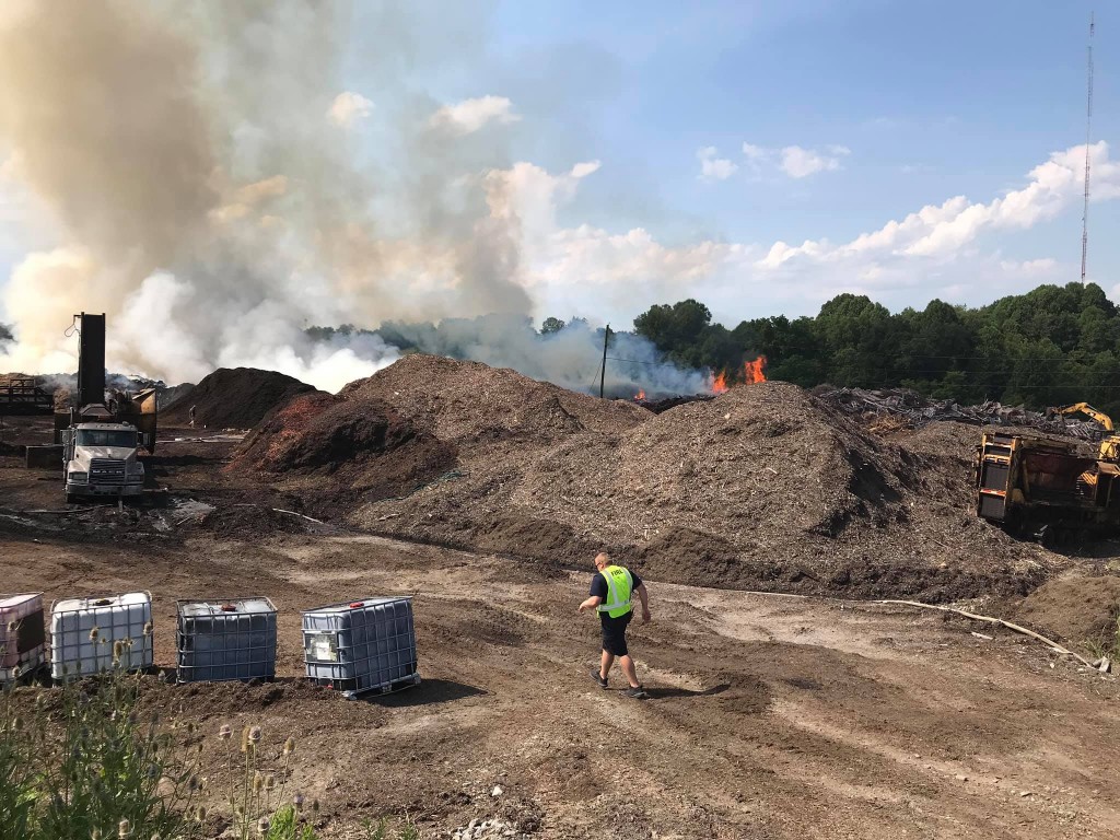 Fire at construction site along I-75 near Fayette-Madison County line on 7-5-20.  Photo courtesy of Madison County Emergency Management
