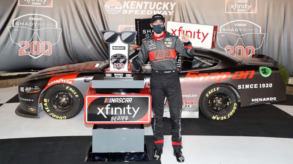 Austin Cindric wins NASCAR Xfinity Series race at Kentucky Speedway on 7-9-20 (Victory Lane photo)