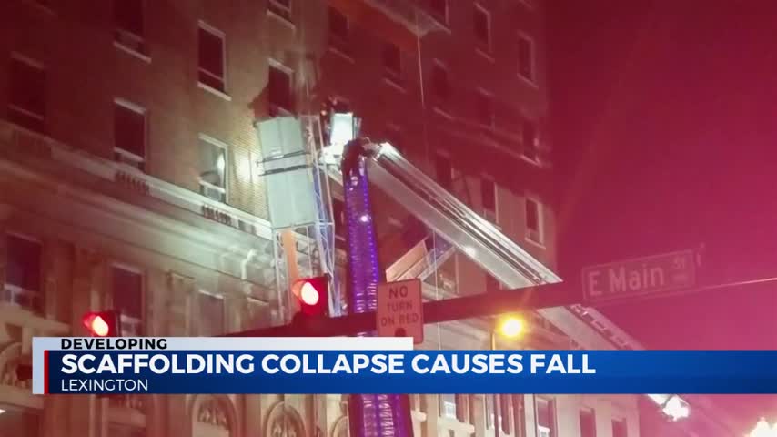 Two men were saved by their safety equipment when the scaffolding they were working on at the Chase Bank building in downtown Lexington at East Main and MLK
