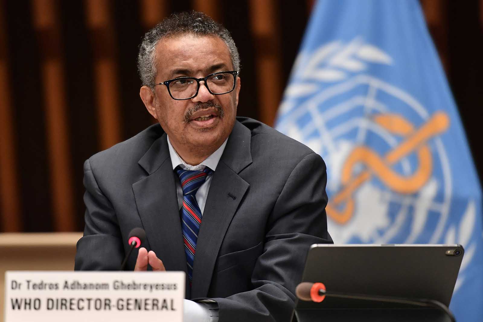 World Health Organization Director-General Tedros Adhanom Ghebreyesus attends a press conference organised by the Geneva Association of United Nations Correspondents amid the Covid-19 outbreak on July 3, in Geneva.