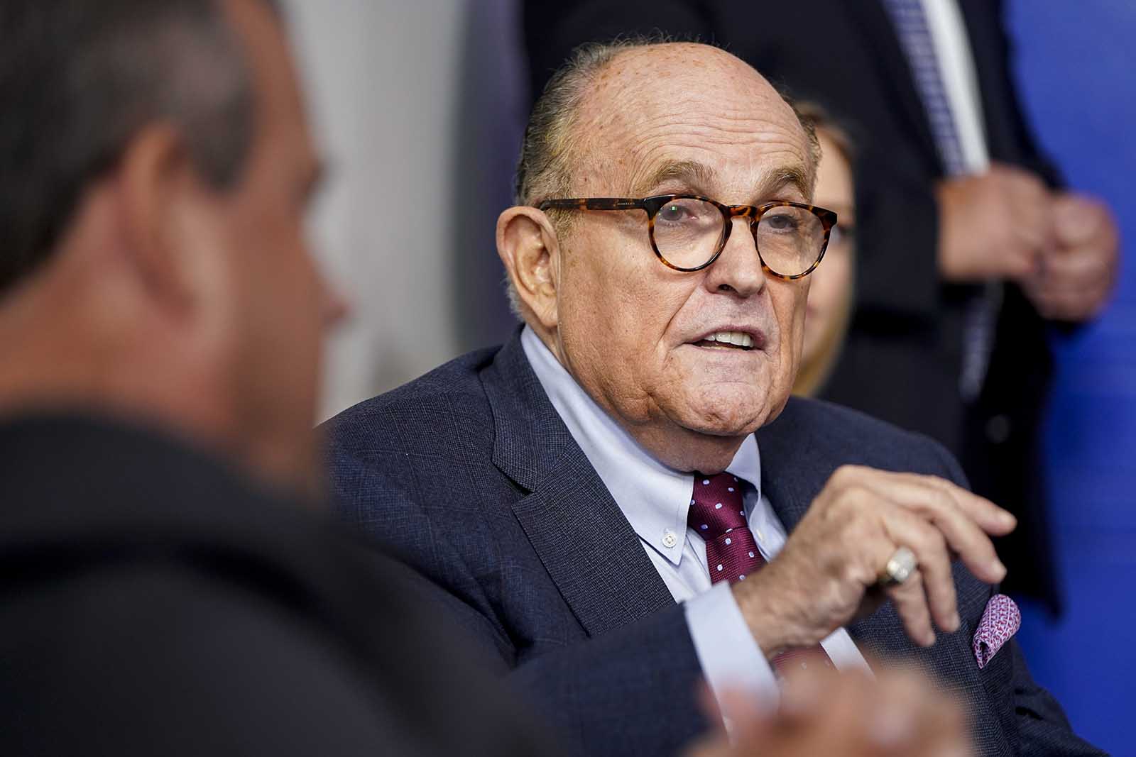 Former New York Mayor Rudy Giuliani speaks during a news conference held by US President Donald Trump in the Briefing Room of the White House on September 27 in Washington.