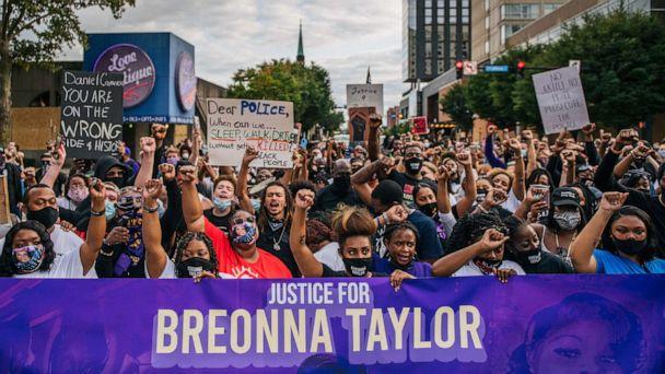 PHOTO: Protestors march in the street during a demonstration on Sept. 23, 2020, in Louisville, Ky. (Brandon Bell/Getty Images, FILE)
