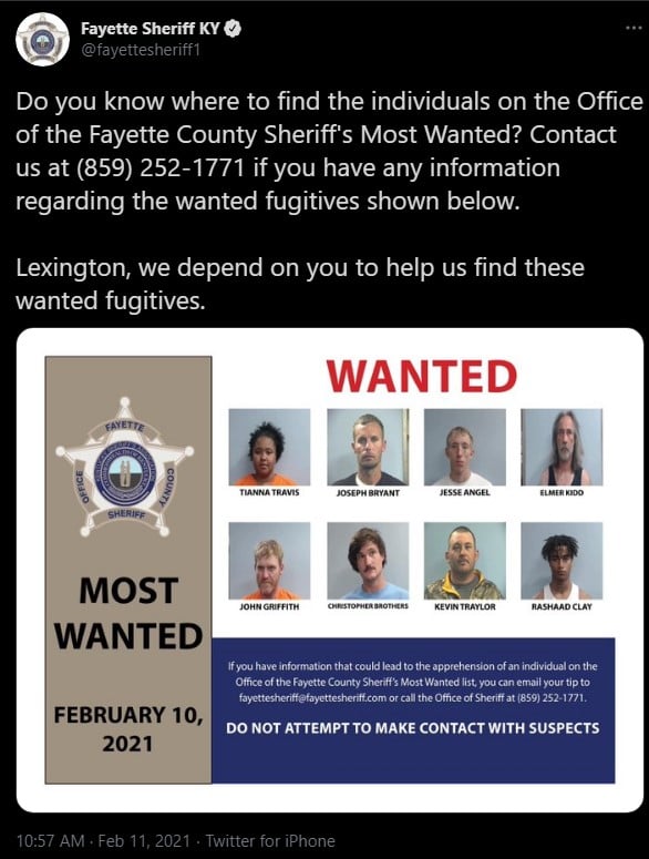 Fayette County Sheriffs Office Shares Most Wanted Fugitives Wtvq