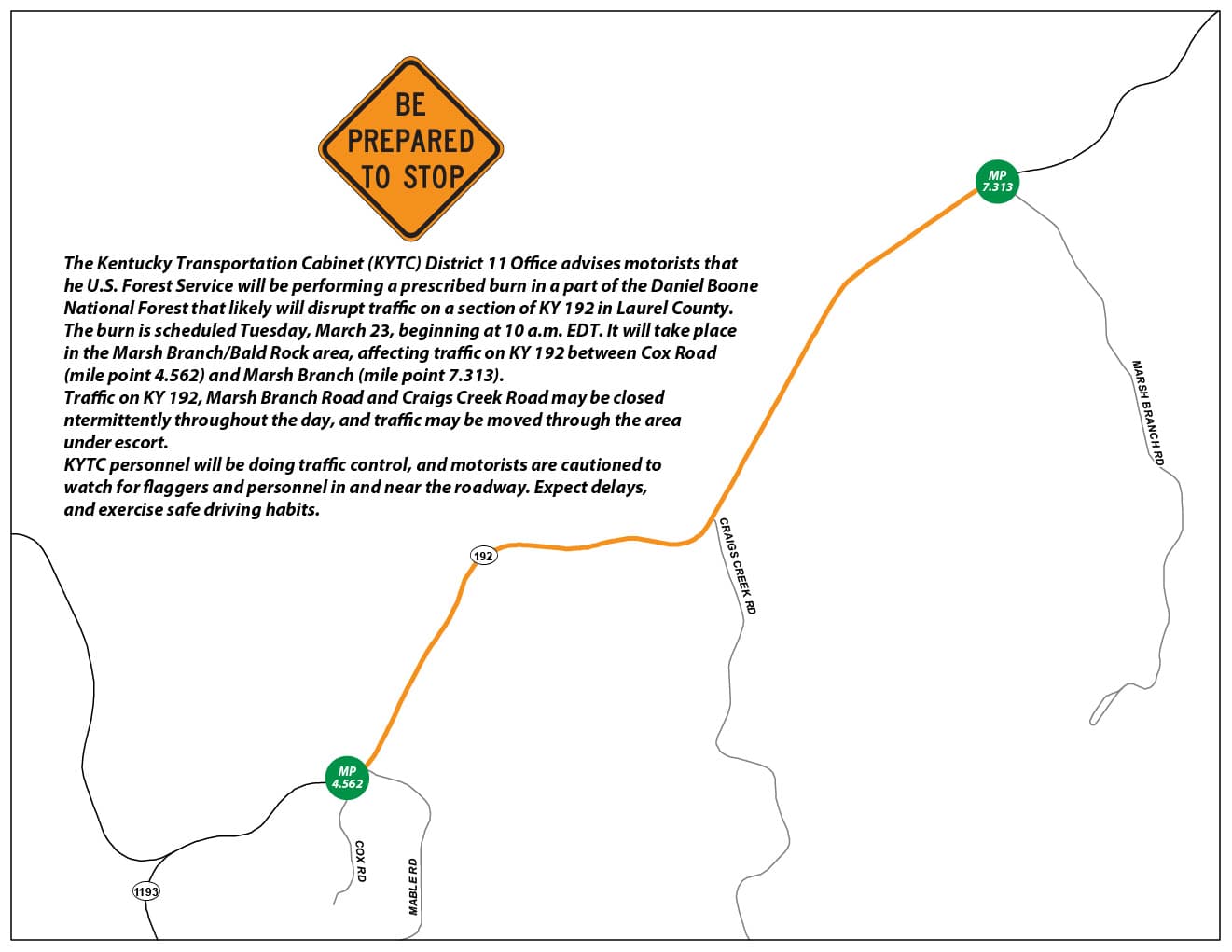 ‘Prescribed burn’ may disrupt traffic on KY 192 in Laurel County ABC