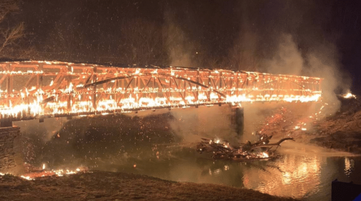 Mt. Zion Covered Bridge in Washington County catches fire 3-9-21.  It is 150 years old