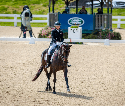 Marilyn Little aboard RF Scandalous earns best score since 2009 on the opening day of the 2021 Land Rover Kentucky Three-Day Event at the Kentucky Horse Park