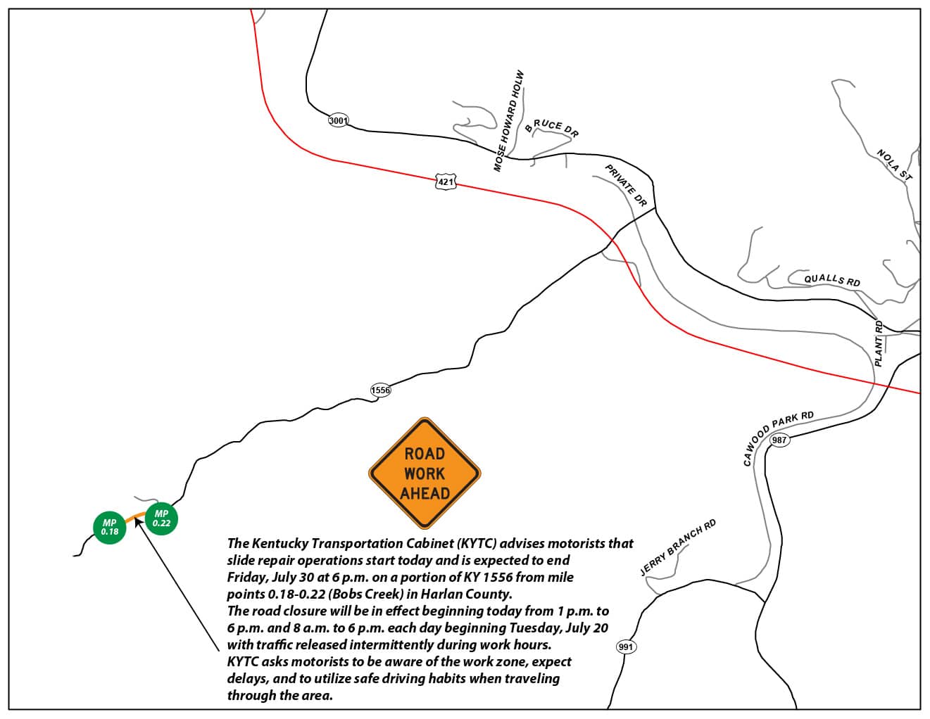 Portion of KY 1556 in Harlan County to close for slide repairs ABC 36