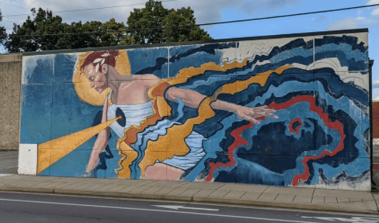 Joe King's mural at corner of Fourth Street and Jefferson Street in Lexington as as part of city's mural festival 10-8-21