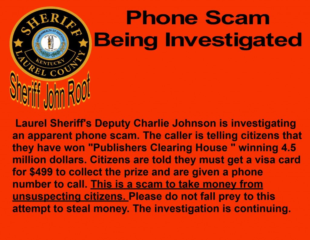 Scam Call Publisher Clearing House 1 22 22