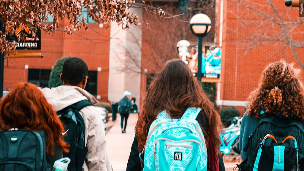 Students wearing backpacks