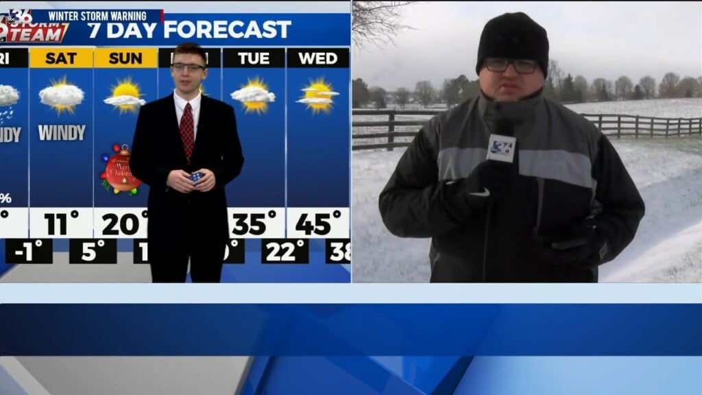 Meteorologist Jordan Smith Updating Weather Conditions On A Bitter Cold Friday