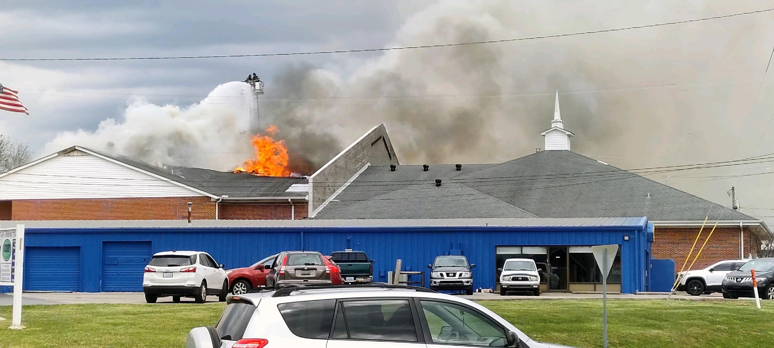 Crews battling large fire at Somerset church