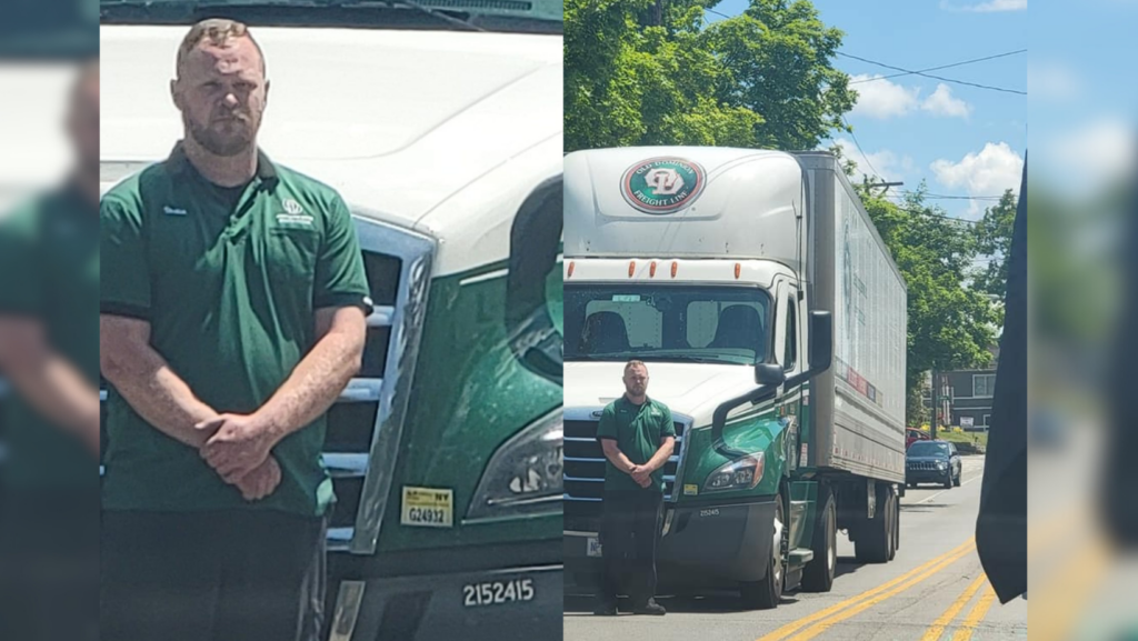 Truck driver Dustin George pulls over to pay respects during Caleb Conley's funeral procession | Photos courtesy: Jeremy Courtney