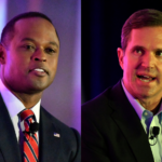 Daniel Cameron and Andy Beshear at gubernatorial debate on Oct. 16, 2023 (AP)