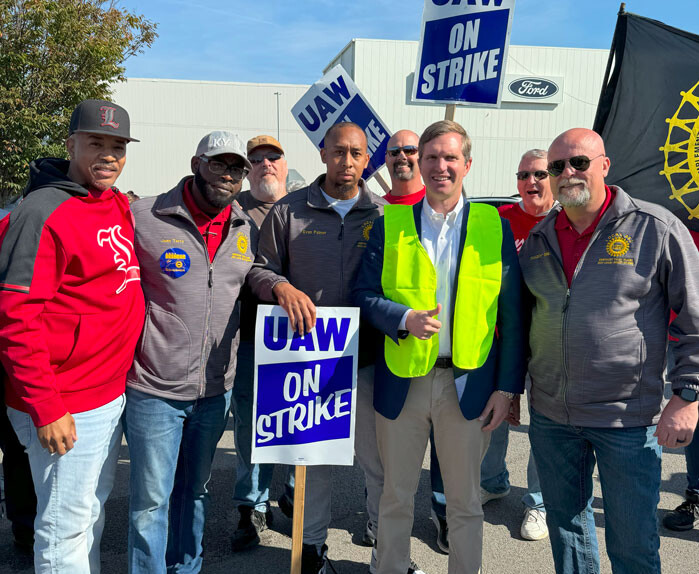 Kentucky Governor Andy Beshear visits the picket line at Local 862, Ford Kentucky Truck Plant (UAW website)