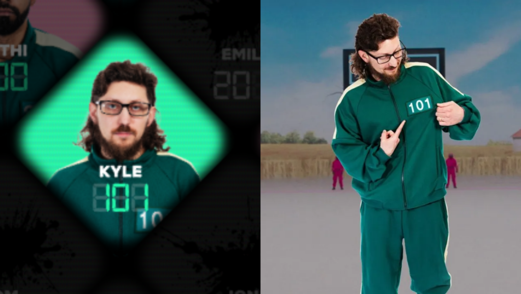 Player 101, Kyle, competes on Squid Game: The Challenge (Netflix)