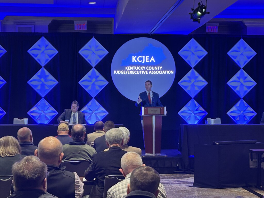 Gov. Andy Beshear speaking at the 2024 County Judge/Executive's Winter Conference (Dylan Scheid/WTVQ)