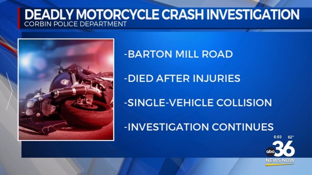 One Dead After Motorcycle Crash In Corbin, Kentucky