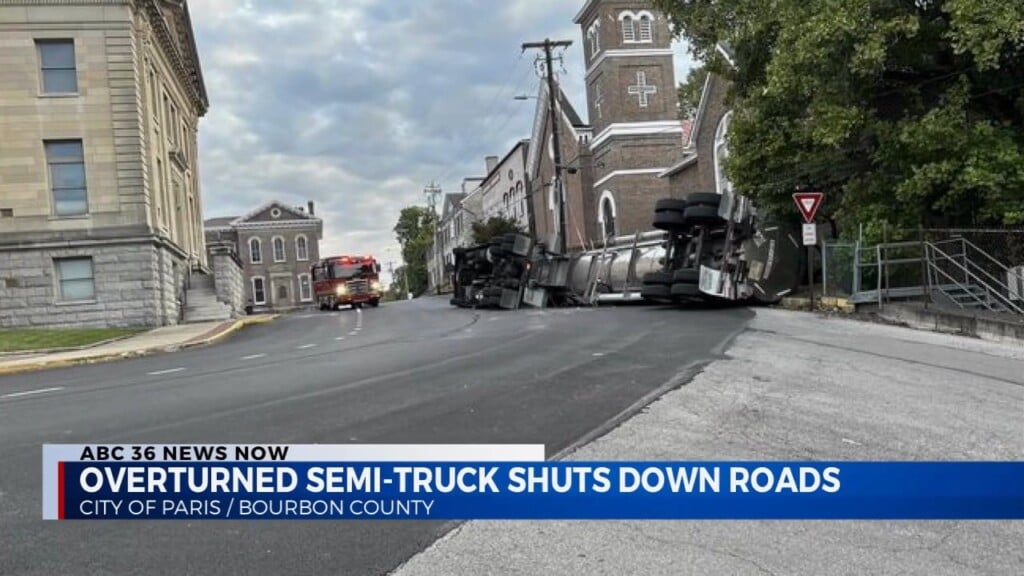 Overturned Semi Truck Blocks Roads In Paris, Kentucky
