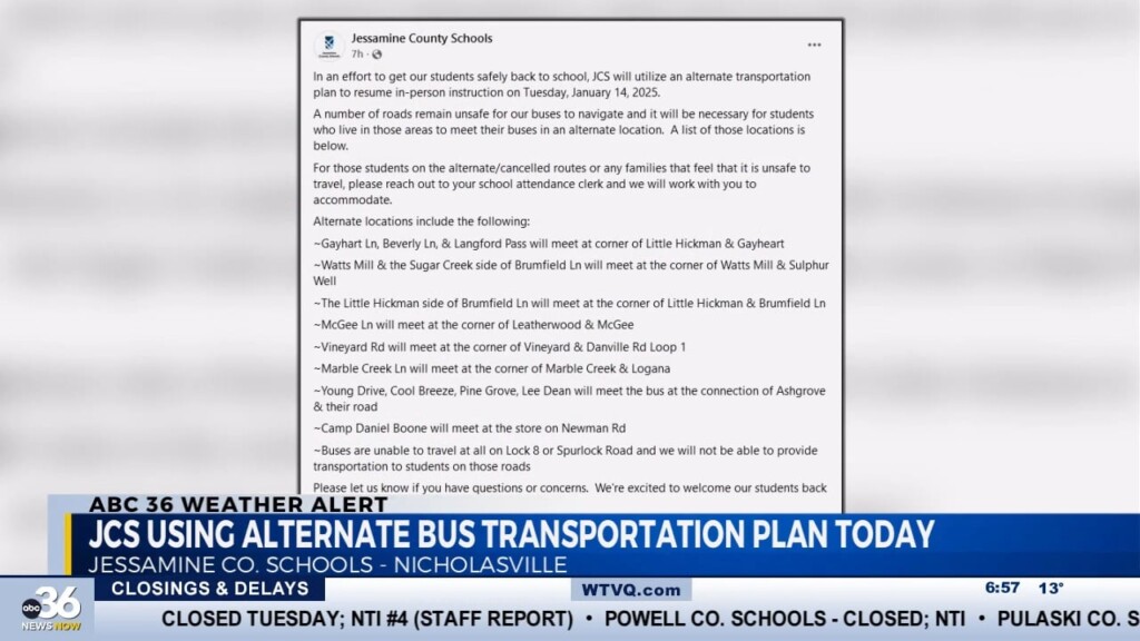Alternate Bus Transportation Plan For Jessamine County Schools