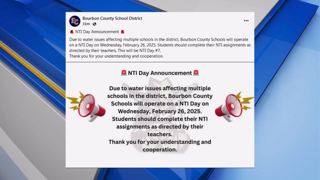 Bourbon County School District On N.t.i. Day Due To Water Issues