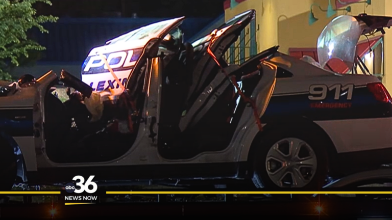 Damaged police cruiser