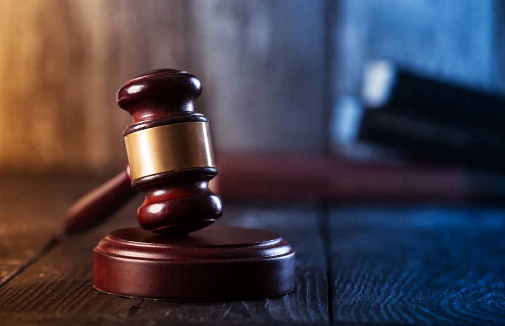 Wooden,judge,gavel,,close Up,view