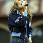 Singer Leann Rimes Sings The National Anthem Prior To Game 5 Of The World Series At Pacific Bell Par..