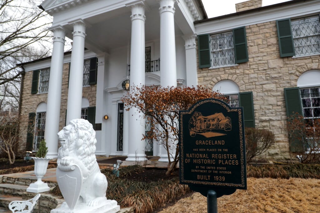 Music Fans Attend A Public Memorial For Singer Lisa Marie Presley At Graceland In Memphis