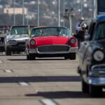 Vintage Cars Parade During The Reopening Ceremony For The Gerald Desmond Bridge In Long Beach