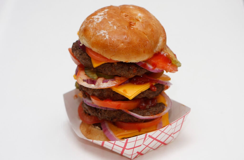 The Quadruple Bypass Cheese Burger Is Displayed At Heart Attack Grill In Chandler, Arizona