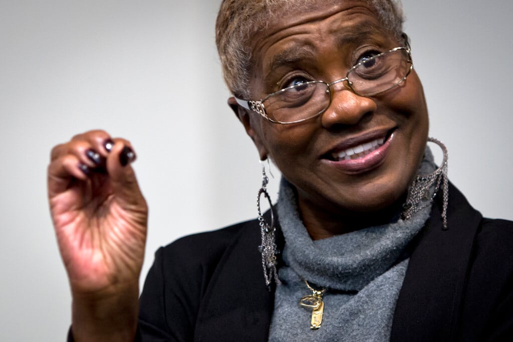 Sign Language Interpreter Dudley Is Pictured As She Interprets For Civil Rights Activist Reverend Sharpton While He Speaks At The National Action Network In The Harlem Borough Of New York