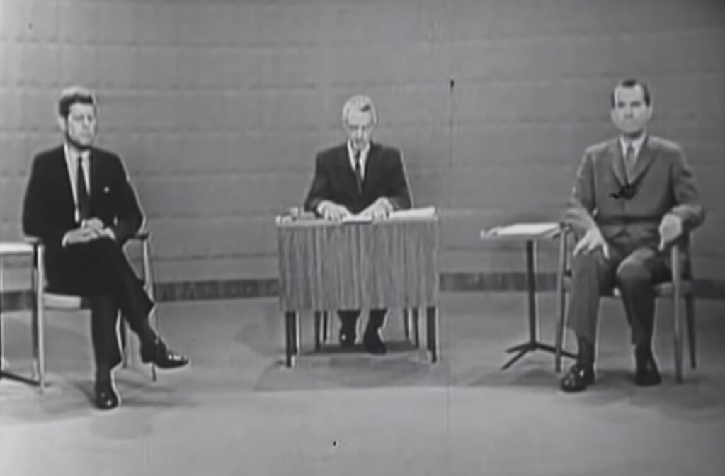 Senator John F. Kennedy And Vice President Richard Nixon Sit Prior To The Start Of The 1960 U.s. Presidential Election Debate, In Chicago