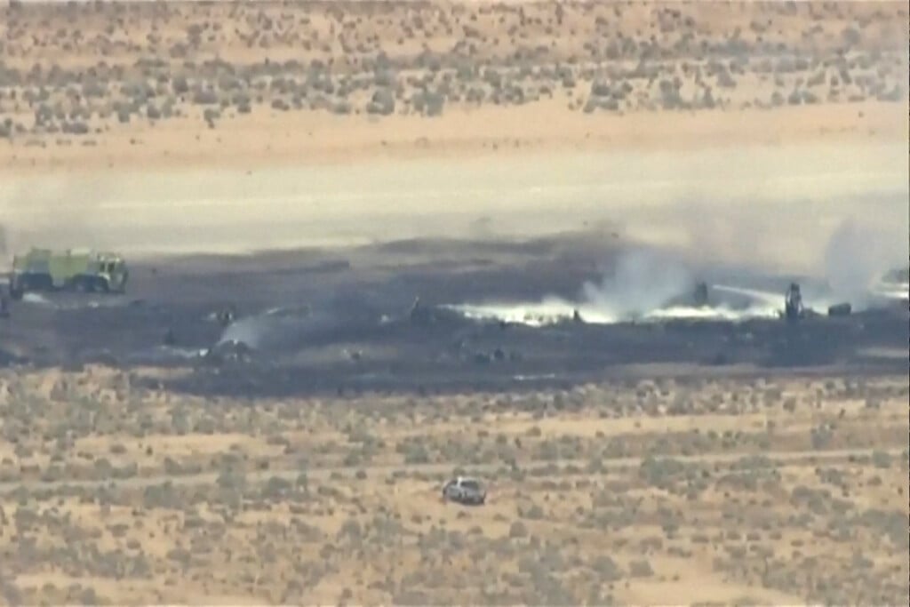 Smoke Rises From Edwards Air Force Base After The Crash Of A U.s. Air Force B 52 Bomber Aircraft