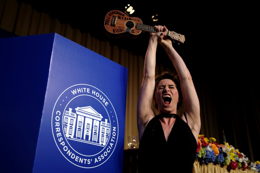 Singer Amanda Palmer Gestures With Her Ukulele At The Annual White House Correspondents' Association Dinner In Washington