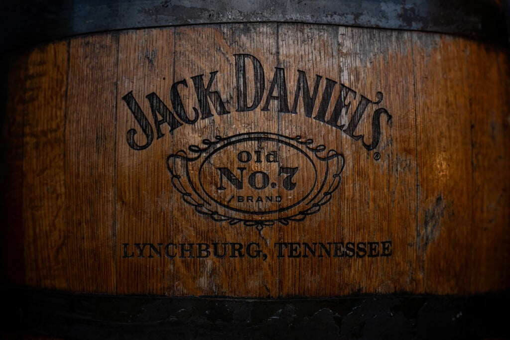 A Jack Daniel's Whiskey Logo Can Be Seen On A Barrel At The Company's Distillery In Lynchburg