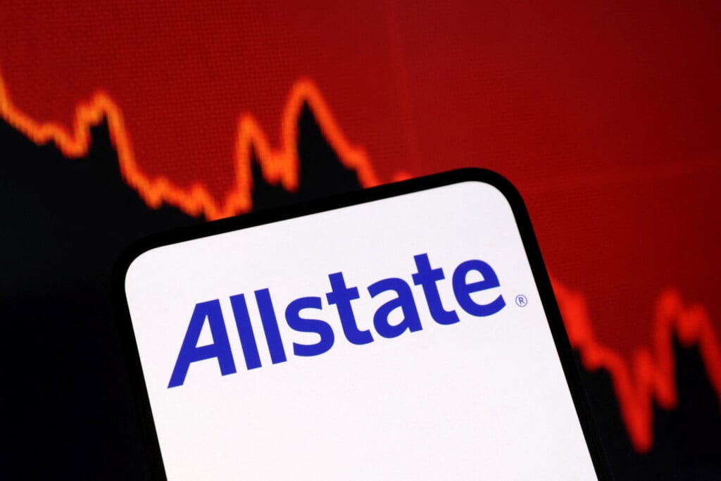 Illustration Shows Allstate Logo And Decreasing Stock Graph