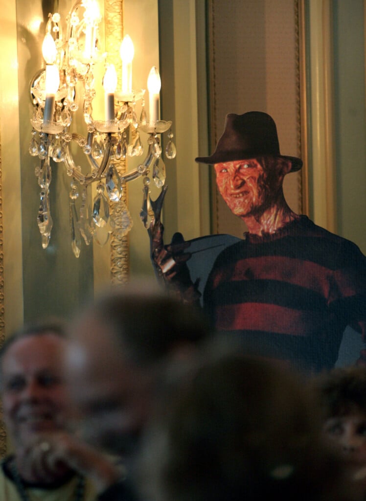 A Cardboard Cut Out Of The Movie Character Freddy Krueger Is Seen On Display During A Panel Discussi..