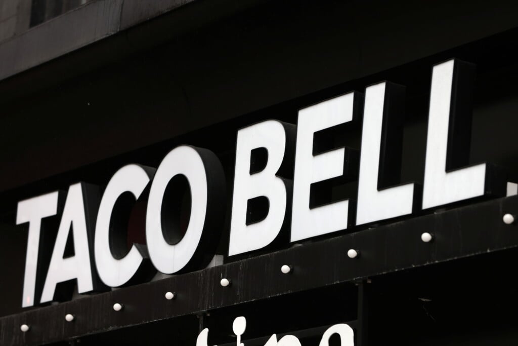 The Logo Of Taco Bell, A Subsidiary Of Yum! Brands, Inc. Is Seen In Manhattan, New York City