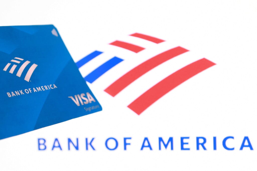 Illustration Shows Bank Of America Logo And Their Mockup Credit Card