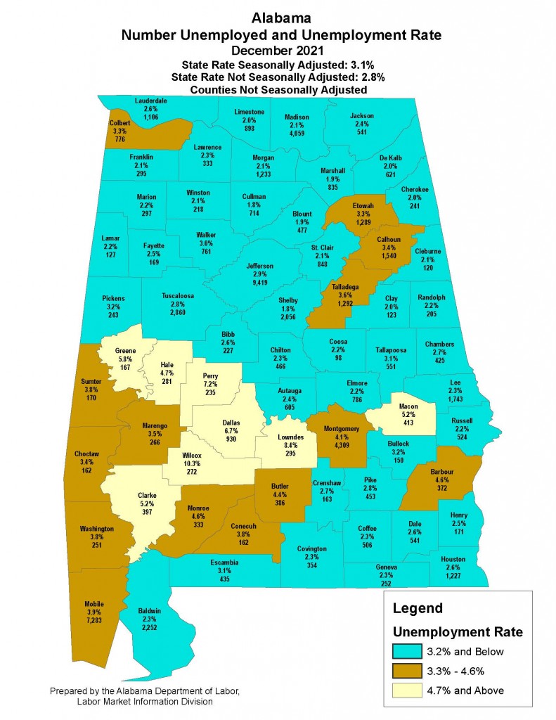 Alabama Unemployment Rate Map