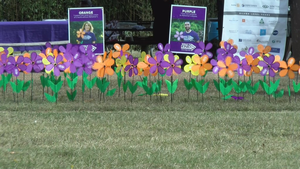 Flowers memorializing loved ones lost to Alzheimer's