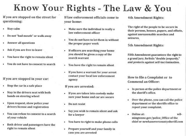 Wilmington Police handed out this brochure. It's a guide to your rights when interacting with law enforcement.