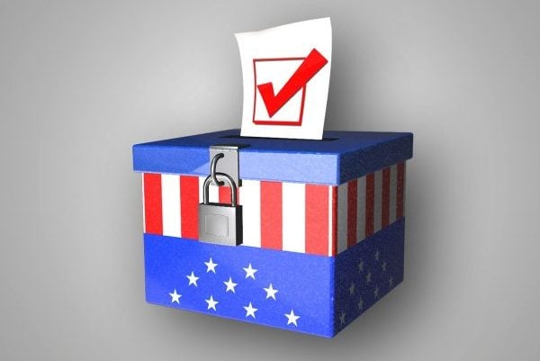 vote voting voter id law identification ballot box check mark american america flag red white blue stars stripes