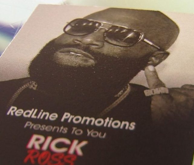 A ticket for a Rick Ross concert promoted for Navassa on April 7