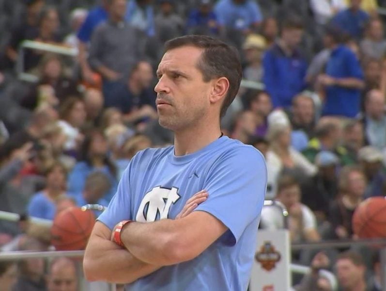 C.B. McGrath watches UNC practice ahead of the Final Four in Glendale