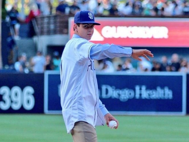 MacKenzie Gore throws out the ceremonial first pitch for the San Diego Padres on June 24