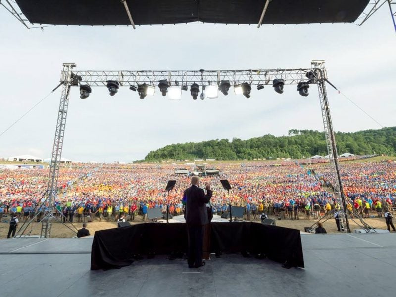 President Donald Trump speaks at the 2017 National Scout Jamboree in Glen Jean