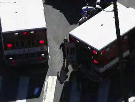 Emergency crews respond to a shooting at a UPS facility in San Francisco on June 14
